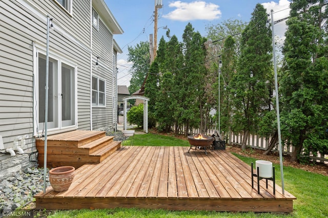 76 Western Ave N, Saint Paul, MN 55102 - deck featuring an outdoor fire pit and a yard