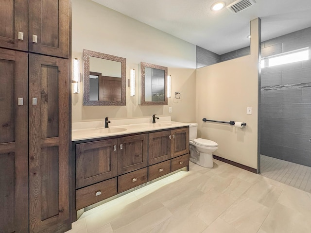 39847 447th St, Sauk Centre Twp, MN 56378 - bathroom featuring double vanity, toilet, and a walk in shower