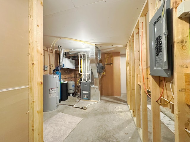 39847 447th St, Sauk Centre Twp, MN 56378 - unfinished below grade area featuring electric water heater, electric panel, and heating unit