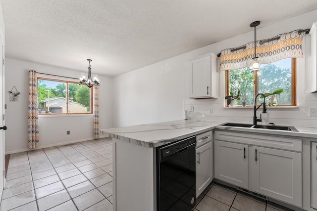 2452 Parkview Ln SE, Rochester, MN 55904 - kitchen with dishwasher, a sink, light tile patterned floors, a chandelier, and pendant lighting