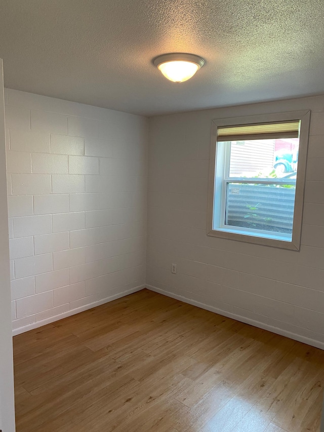 411 Broadway St, Redwood Falls, MN 56283 - unfurnished room with light wood-style flooring, a textured ceiling, and concrete block wall