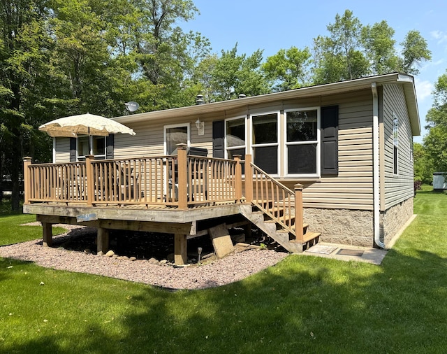 38634 241st St, Aitkin, MN 56431 - back of property with a deck and a lawn