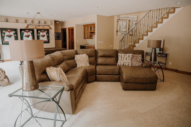 1509 Haller Ct S, Maplewood, MN 55119 - carpeted living area with stairs and baseboards