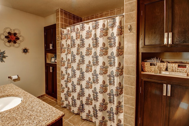 305 Birch Briar Ln, Park Rapids, MN 56470 - bathroom with vanity, tile patterned flooring, and curtained shower