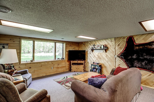 305 Birch Briar Ln, Park Rapids, MN 56470 - living area with carpet, wood walls, and a textured ceiling