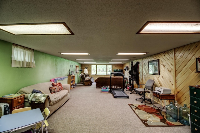 305 Birch Briar Ln, Park Rapids, MN 56470 - interior space featuring carpet floors, a textured ceiling, and wooden walls