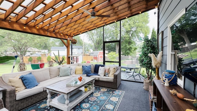 3940 Virginia Ave N, New Hope, MN 55427 - sunroom featuring outdoor lounge area, ceiling fan, and healthy amount of natural light