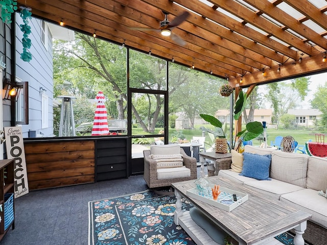 3940 Virginia Ave N, New Hope, MN 55427 - view of patio with outdoor lounge area, a pergola, and ceiling fan