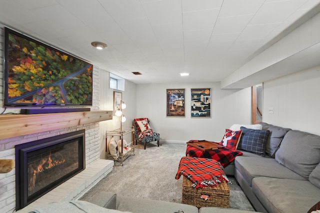 3940 Virginia Ave N, New Hope, MN 55427 - living area featuring carpet flooring and a brick fireplace