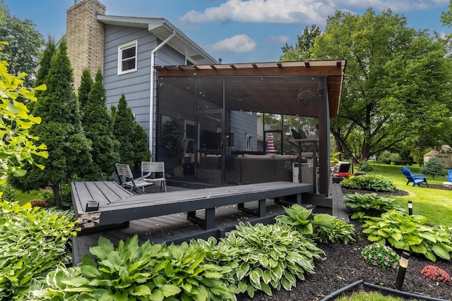 3940 Virginia Ave N, New Hope, MN 55427 - rear view of house featuring an outdoor living space, a chimney, and a deck