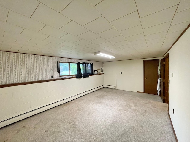 605 13th St, Mountain Lake, MN 56159 - below grade area with a baseboard heating unit and carpet flooring