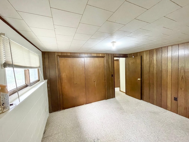 605 13th St, Mountain Lake, MN 56159 - unfurnished bedroom featuring wood walls and a closet
