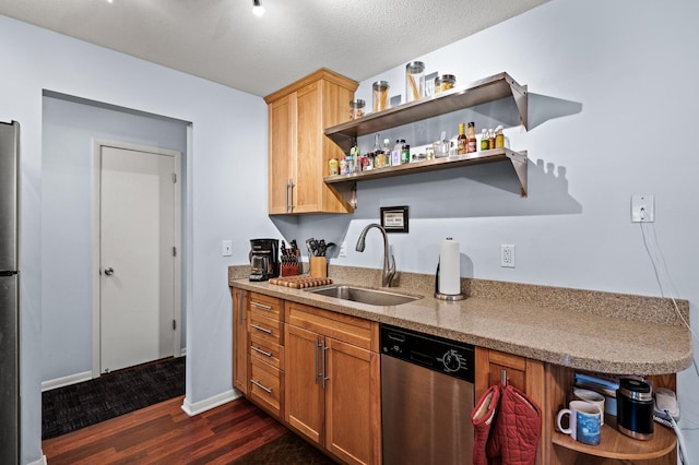1901 Emerson Ave S Unit 303, Minneapolis, MN 55403 - kitchen with dishwasher, open shelves, and dark wood-style flooring
