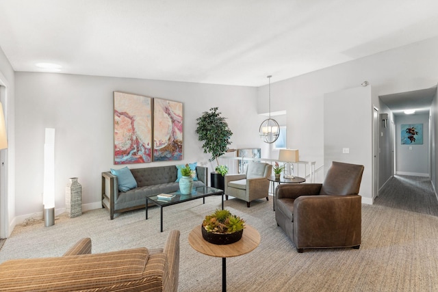 6368 Pheasant Ct, Edina, MN 55436 - living area with light colored carpet, baseboards, and a chandelier