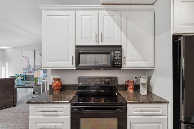 6368 Pheasant Ct, Edina, MN 55436 - kitchen with black appliances, white cabinets, and dark stone counters