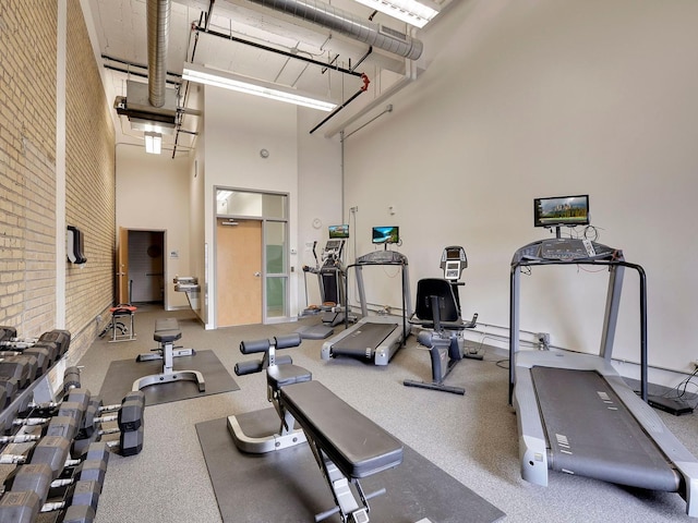 730 Stinson Blvd Unit 106, Minneapolis, MN 55413 - gym featuring a high ceiling and brick wall