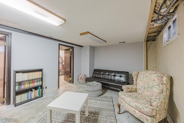 1019 3rd Ave N, Moorhead, MN 56560 - living area with a textured ceiling and concrete block wall