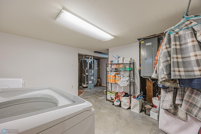1019 3rd Ave N, Moorhead, MN 56560 - washroom featuring heating unit, electric panel, and washer / dryer