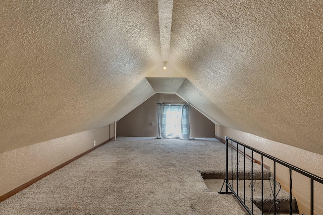 505 Riverside Ave N, Sartell, MN 56377 - bonus room featuring a textured ceiling, a textured wall, vaulted ceiling, and carpet