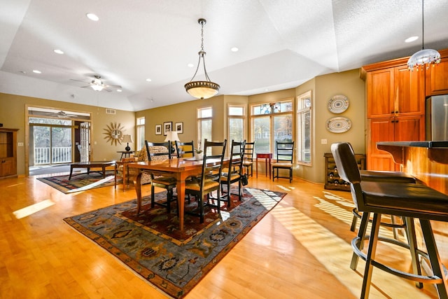 14802 Margaret Pl, Minnetonka, MN 55345 - dining room featuring a ceiling fan, light wood finished floors, and recessed lighting