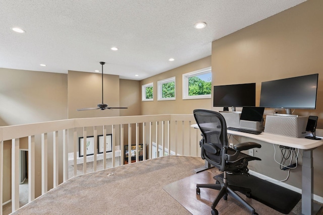 8155 134th St W, Apple Valley, MN 55124 - office area featuring a ceiling fan, recessed lighting, carpet, and a textured ceiling