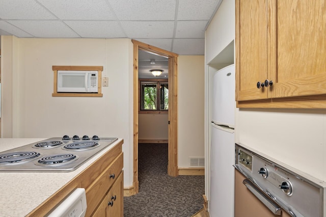 21750 Elk Lake Rd NW, Elk River, MN 55330 - kitchen with white appliances, a drop ceiling, and light countertops