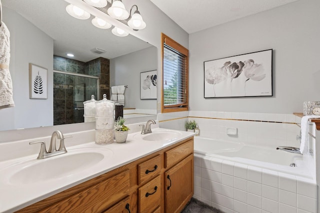 989 Coneflower Ct, Eagan, MN 55123 - full bathroom with a shower stall, a bath, and double vanity