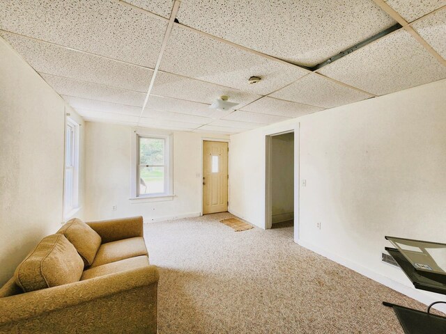 14 4th Ave SE, Dodge Center, MN 55927 - living room with a drop ceiling, carpet flooring, and baseboards