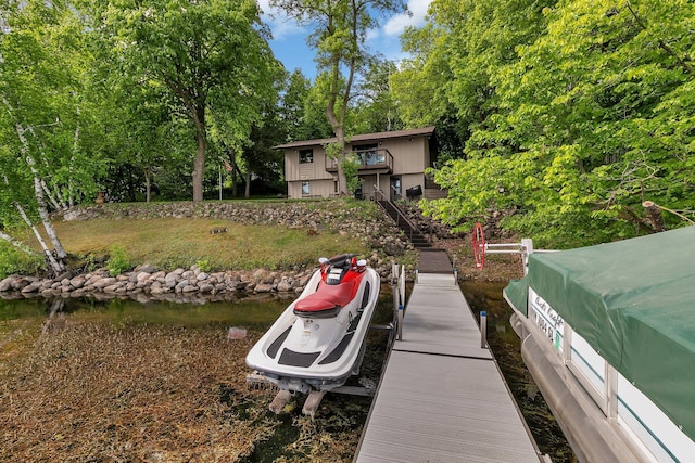21014 Elmway Rd, Richmond, MN 56368 - dock with stairs, a water view, and view of wooded area