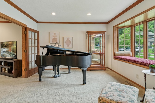 1561 Creek Run Trl, Chanhassen, MN 55331 - sitting room featuring carpet floors, ornamental molding, and recessed lighting