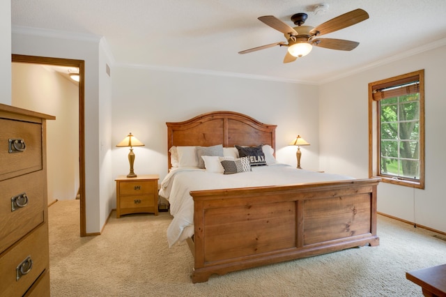 1561 Creek Run Trl, Chanhassen, MN 55331 - bedroom with light colored carpet, crown molding, and ceiling fan