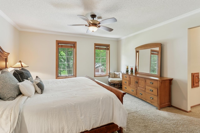 1561 Creek Run Trl, Chanhassen, MN 55331 - bedroom with carpet flooring, crown molding, a textured ceiling, and a ceiling fan