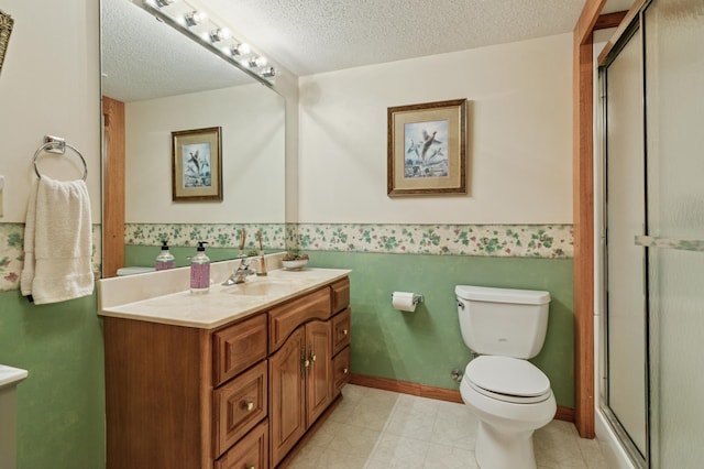 1561 Creek Run Trl, Chanhassen, MN 55331 - full bathroom with vanity, a textured ceiling, and a stall shower