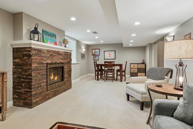 1561 Creek Run Trl, Chanhassen, MN 55331 - living area featuring light carpet, recessed lighting, and a glass covered fireplace