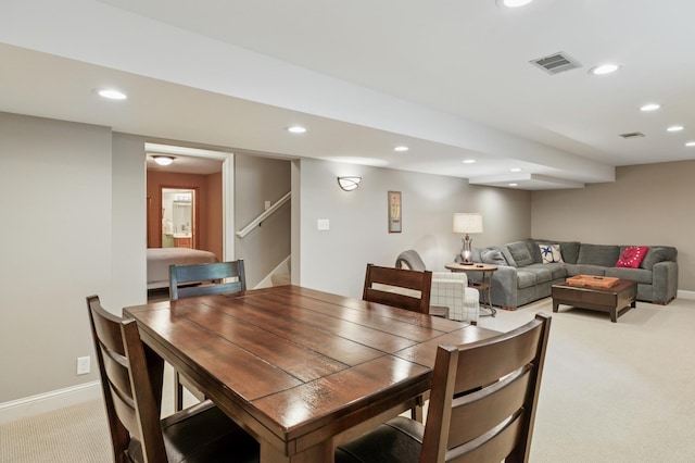 1561 Creek Run Trl, Chanhassen, MN 55331 - dining space featuring light carpet, recessed lighting, and stairway
