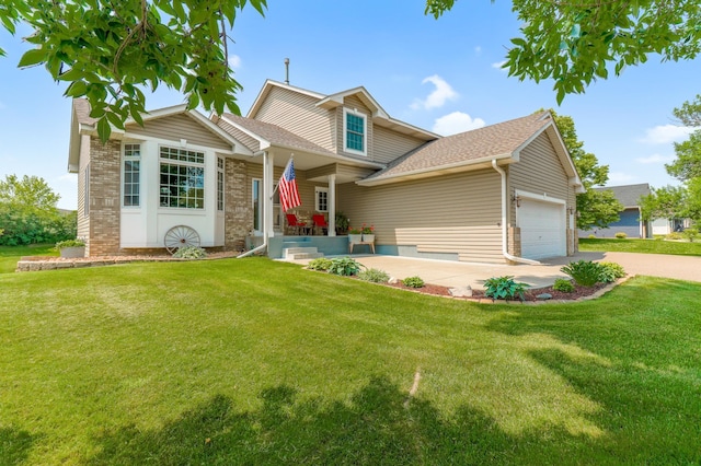 13589 Birch Rd, Rogers, MN 55374 - traditional-style house with an attached garage, a front lawn, a shingled roof, driveway, and brick siding