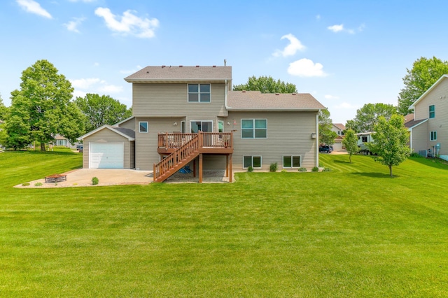 13589 Birch Rd, Rogers, MN 55374 - back of property with a deck, stairway, an outdoor structure, and a yard
