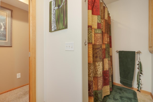 13589 Birch Rd, Rogers, MN 55374 - bathroom with baseboards and a shower with shower curtain