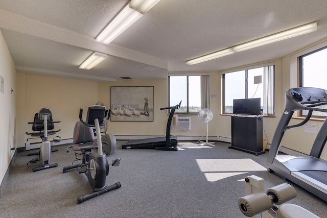 2601 Kenzie Ter Unit 402, Saint Anthony, MN 55418 - workout area featuring plenty of natural light, a textured ceiling, and a wall mounted air conditioner
