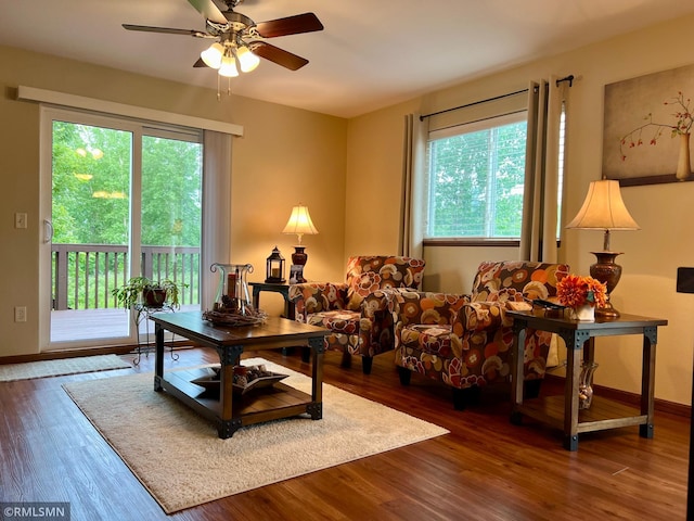 27 Benson Trl Unit 27, North Mankato, MN 56003 - living room featuring plenty of natural light, wood finished floors, and a ceiling fan