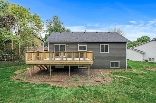 9211 Jeffery Ave S, Cottage Grove, MN 55016 - rear view of property with a wooden deck, roof with shingles, and cooling unit