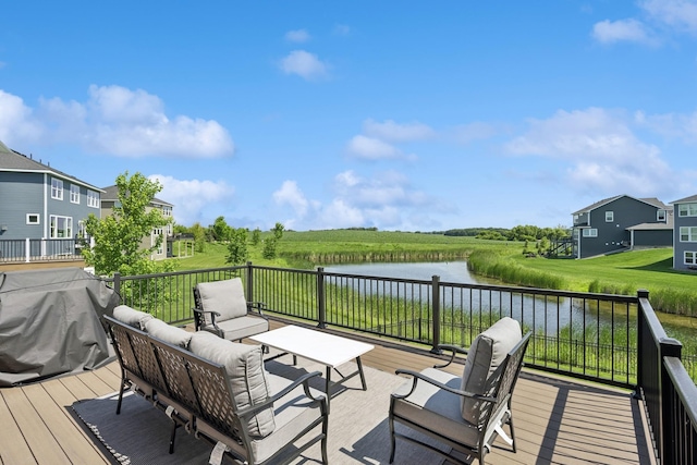 11604 Brayburn Trl, Dayton, MN 55369 - wooden terrace featuring a water view, an outdoor hangout area, and area for grilling