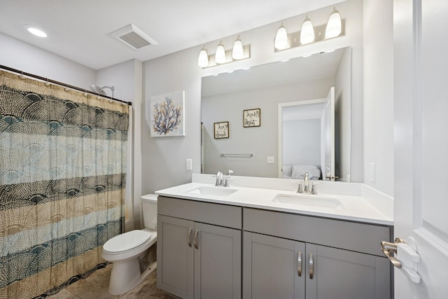 11604 Brayburn Trl, Dayton, MN 55369 - bathroom with double vanity, curtained shower, and tile patterned flooring
