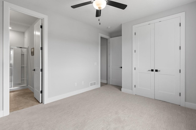 17660 Jett Cir, Prior Lake, MN 55372 - unfurnished bedroom featuring light colored carpet, ensuite bath, a closet, and ceiling fan