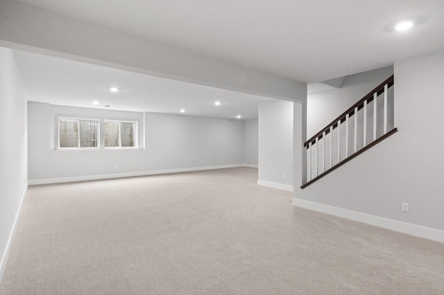 17660 Jett Cir, Prior Lake, MN 55372 - basement featuring recessed lighting, stairway, and light carpet
