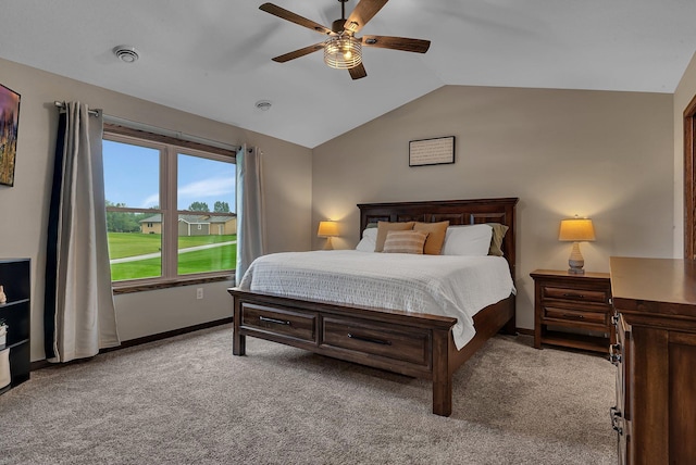 83 Meadow Ln, Cold Spring, MN 56320 - bedroom featuring vaulted ceiling, light carpet, baseboards, and a ceiling fan