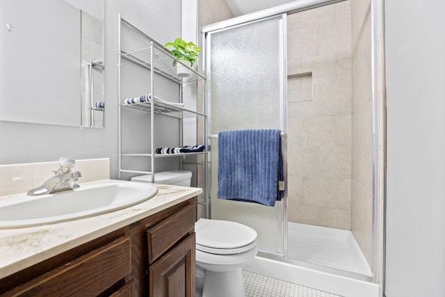 2304 Wildwood Trl, Minnetonka, MN 55305 - full bath featuring vanity, a shower stall, and tile patterned flooring