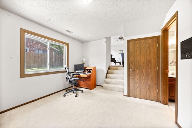 2304 Wildwood Trl, Minnetonka, MN 55305 - office featuring carpet flooring, a textured ceiling, and ceiling fan