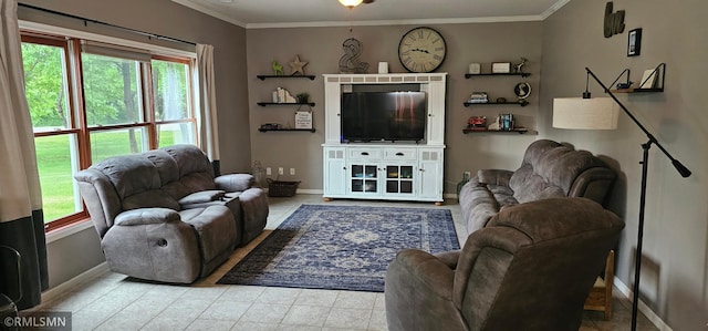 1470 Sims Rd NW, Oak Grove, MN 55011 - tiled living room featuring ornamental molding and baseboards