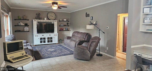 1470 Sims Rd NW, Oak Grove, MN 55011 - living room featuring ceiling fan and ornamental molding